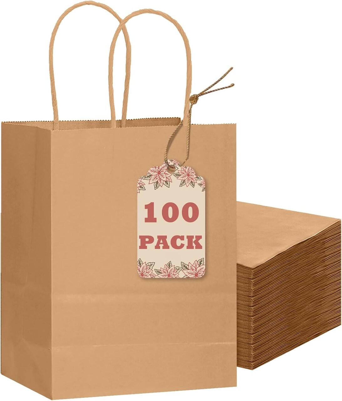 100-Packs Brown Paper Gift Bags with Handles Bulk 8.26"×6"×3.15" Small Size Gift Bags Multiple Uses